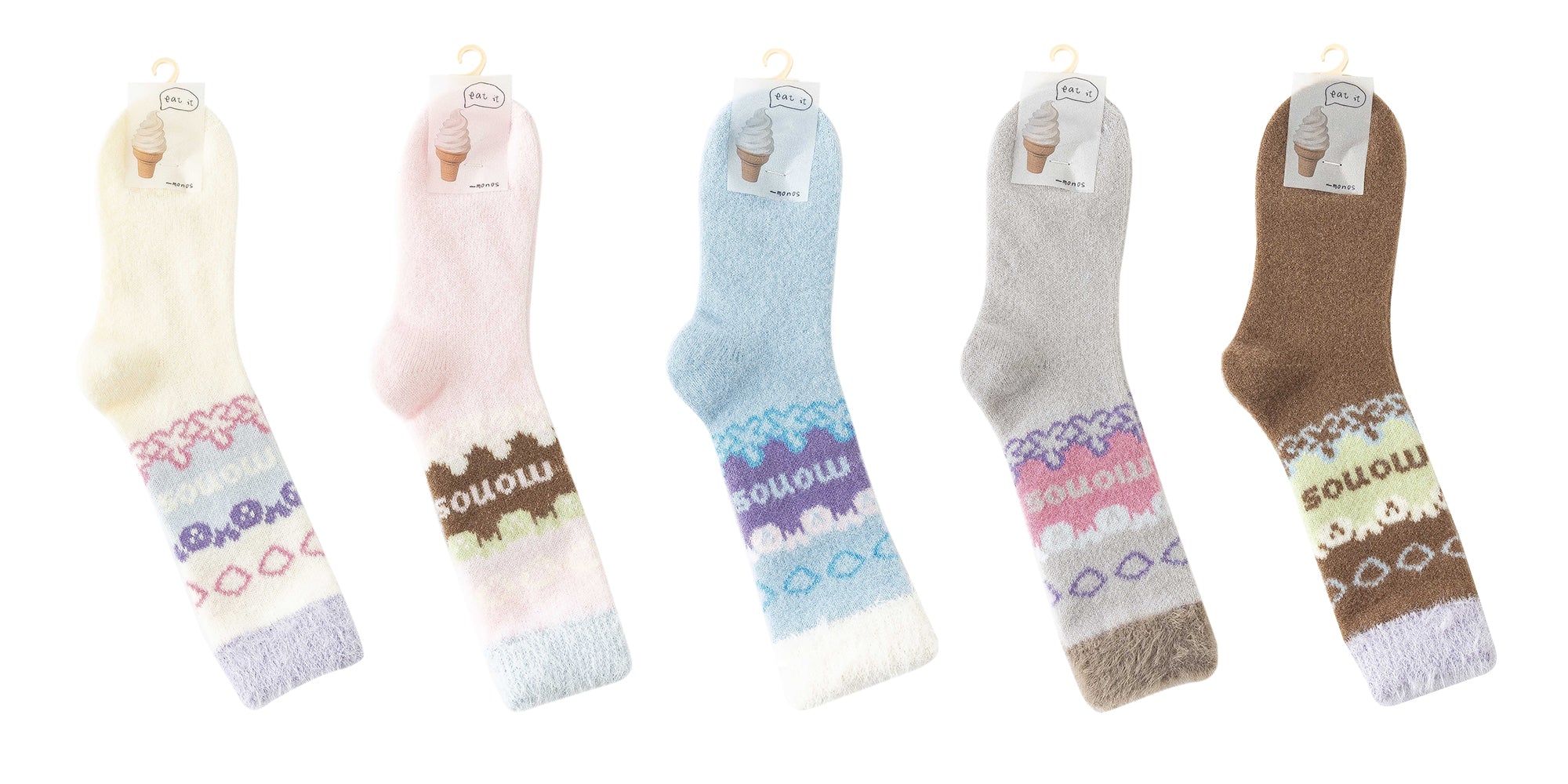 Women Fuzzy Crew Socks Ice Cream Color Cozy Warm Indoor Sleep Socks