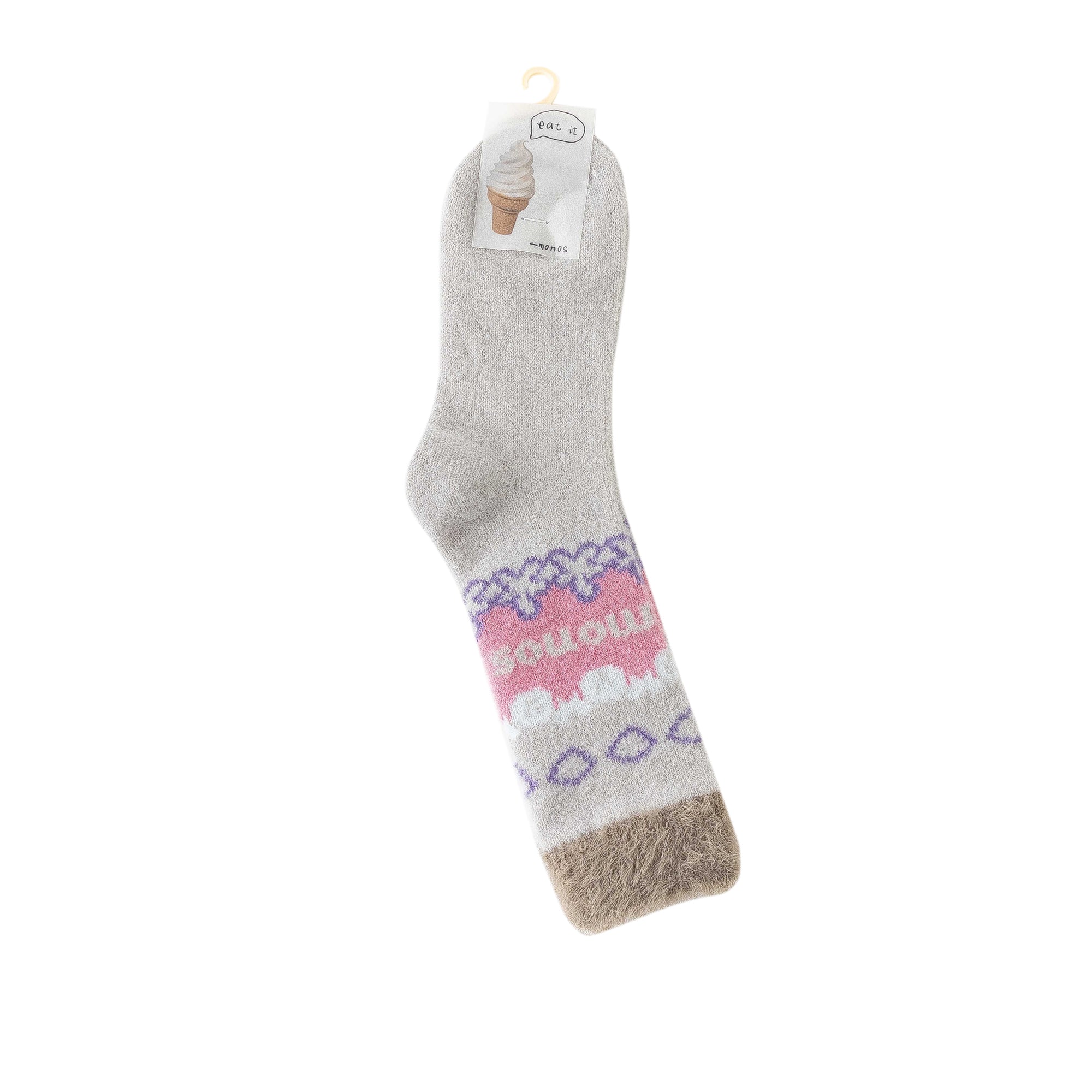 Women Fuzzy Crew Socks Ice Cream Color Cozy Warm Indoor Sleep Socks