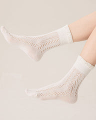 Women's Hollow Mesh Cotton Crew Socks Lace Puff Top Breathable