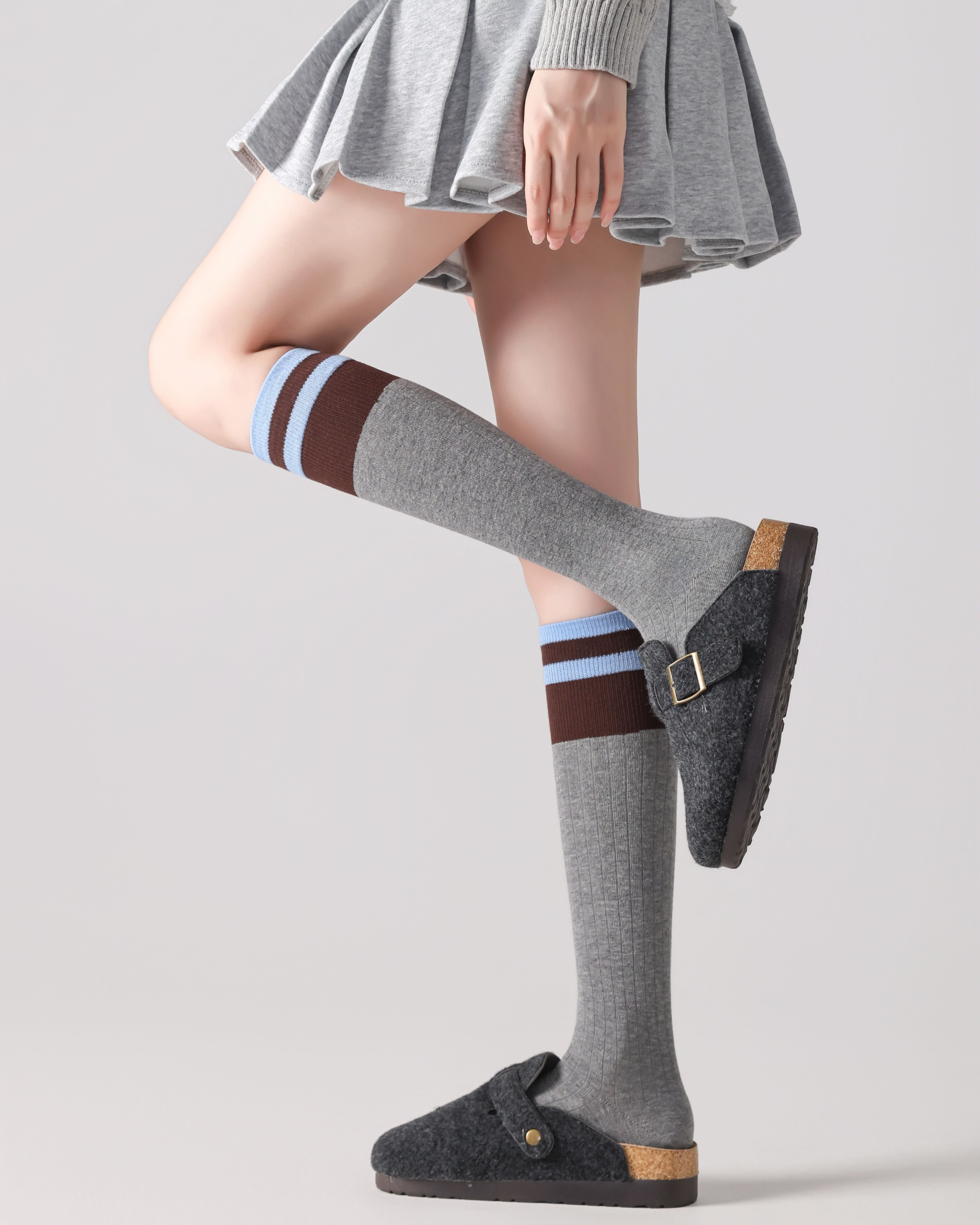 Women Knee High Socks Color Block Ribbed Slim Fit Fashion Versatile Secondary image