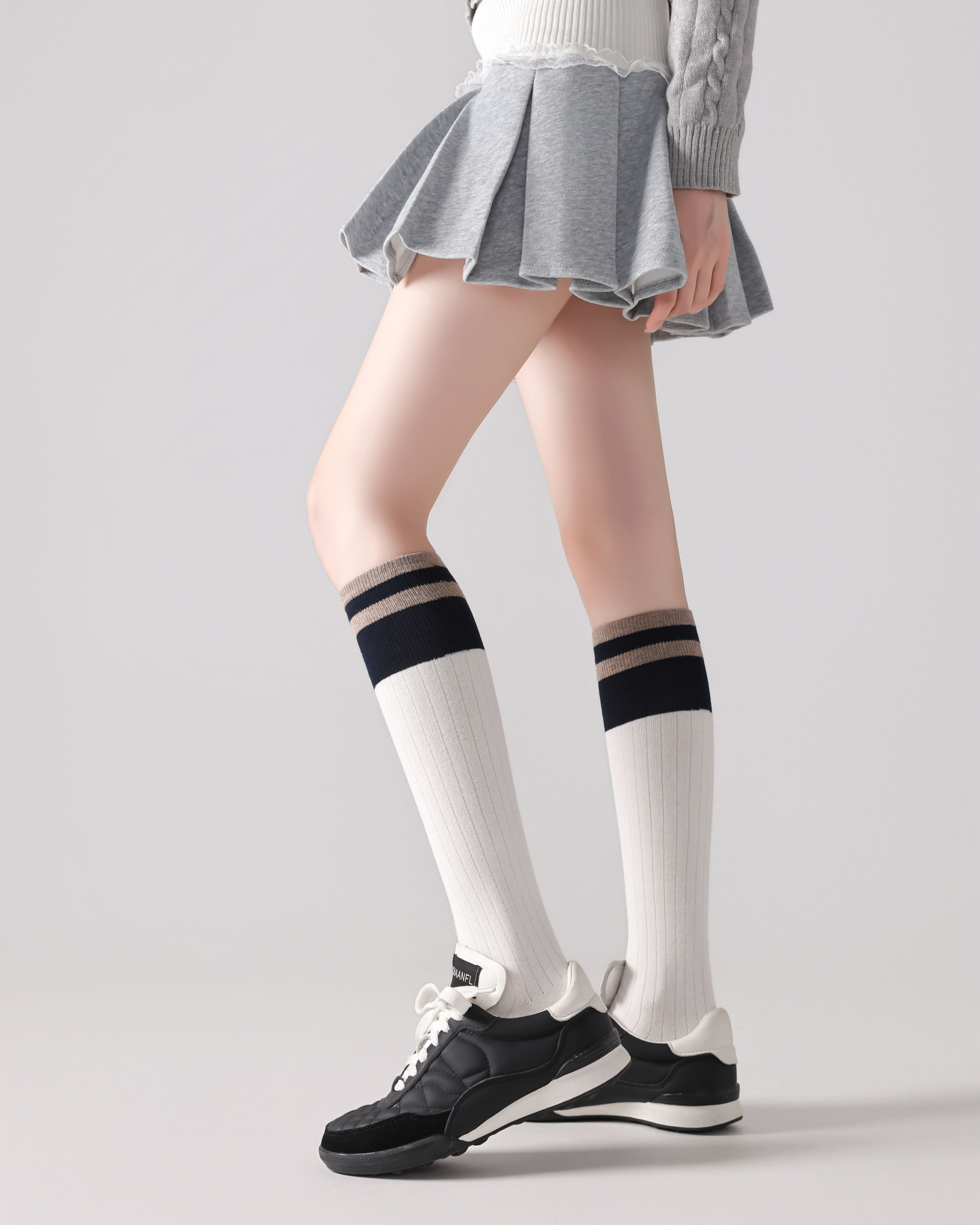 Women's Knee High Socks Color Block Ribbed Slim Fit Fashion Versatile Socks