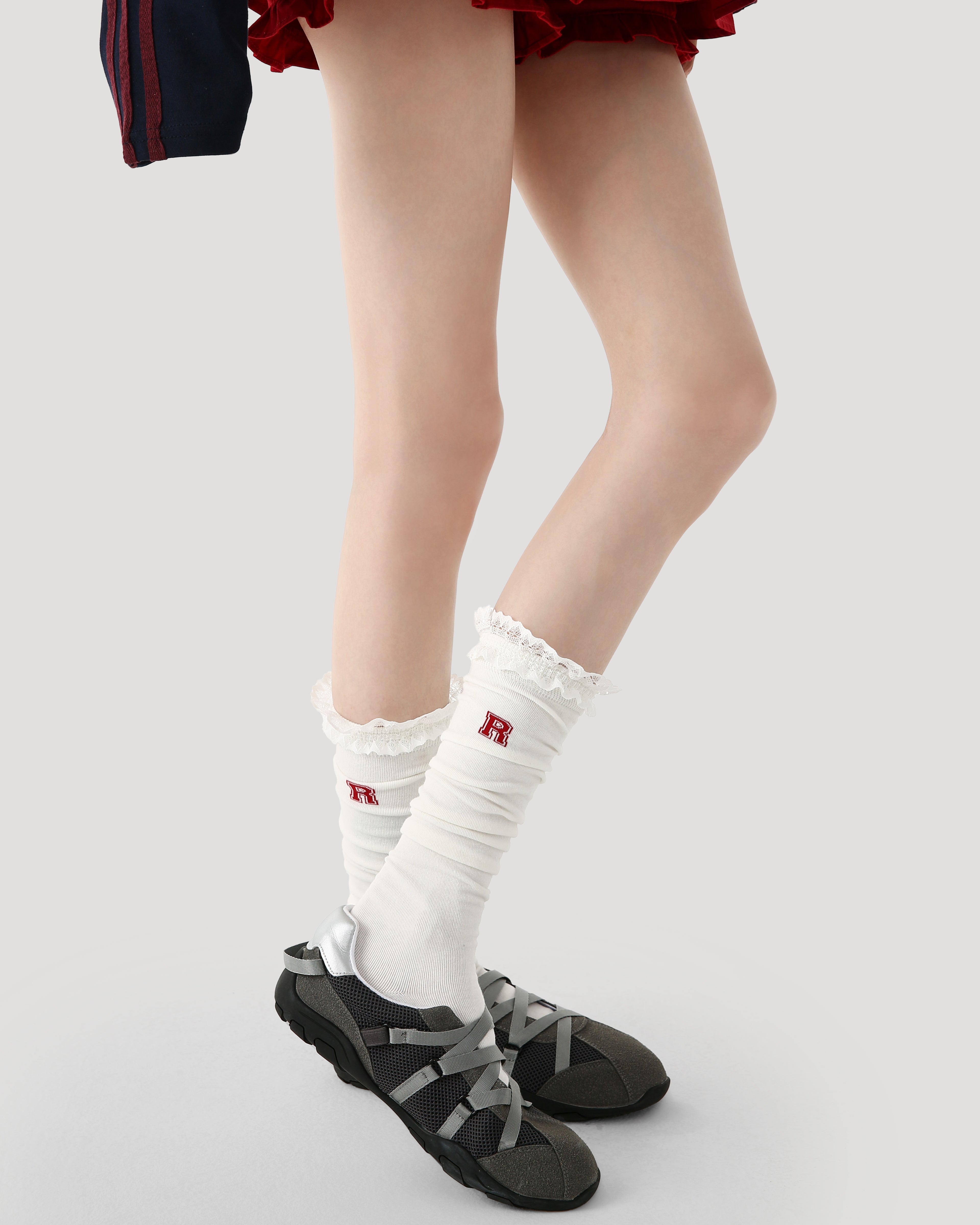 Women Knee High Socks Lace Ruffle Slouch Cotton Casual Secondary image