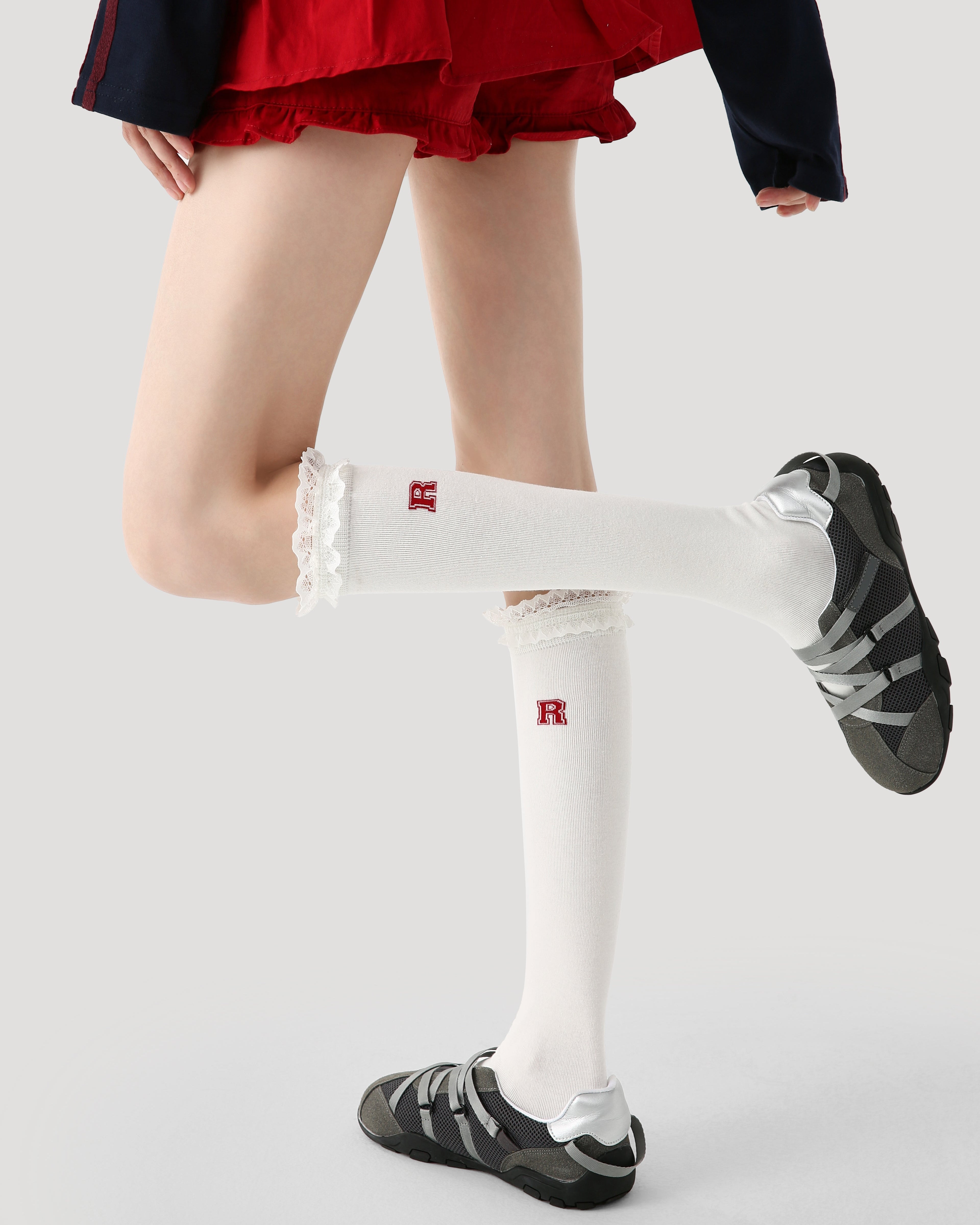 Women Knee High Socks Lace Ruffle Slouch Cotton Casual - SWEET NANA