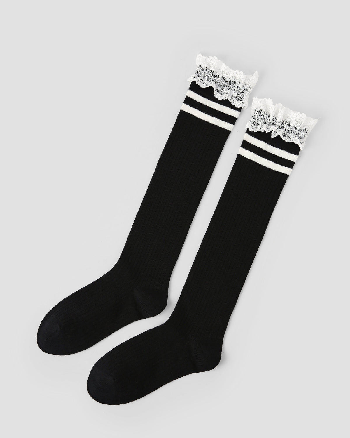 Women Knee High Socks Lace Stripe Cotton Cute Chic Style