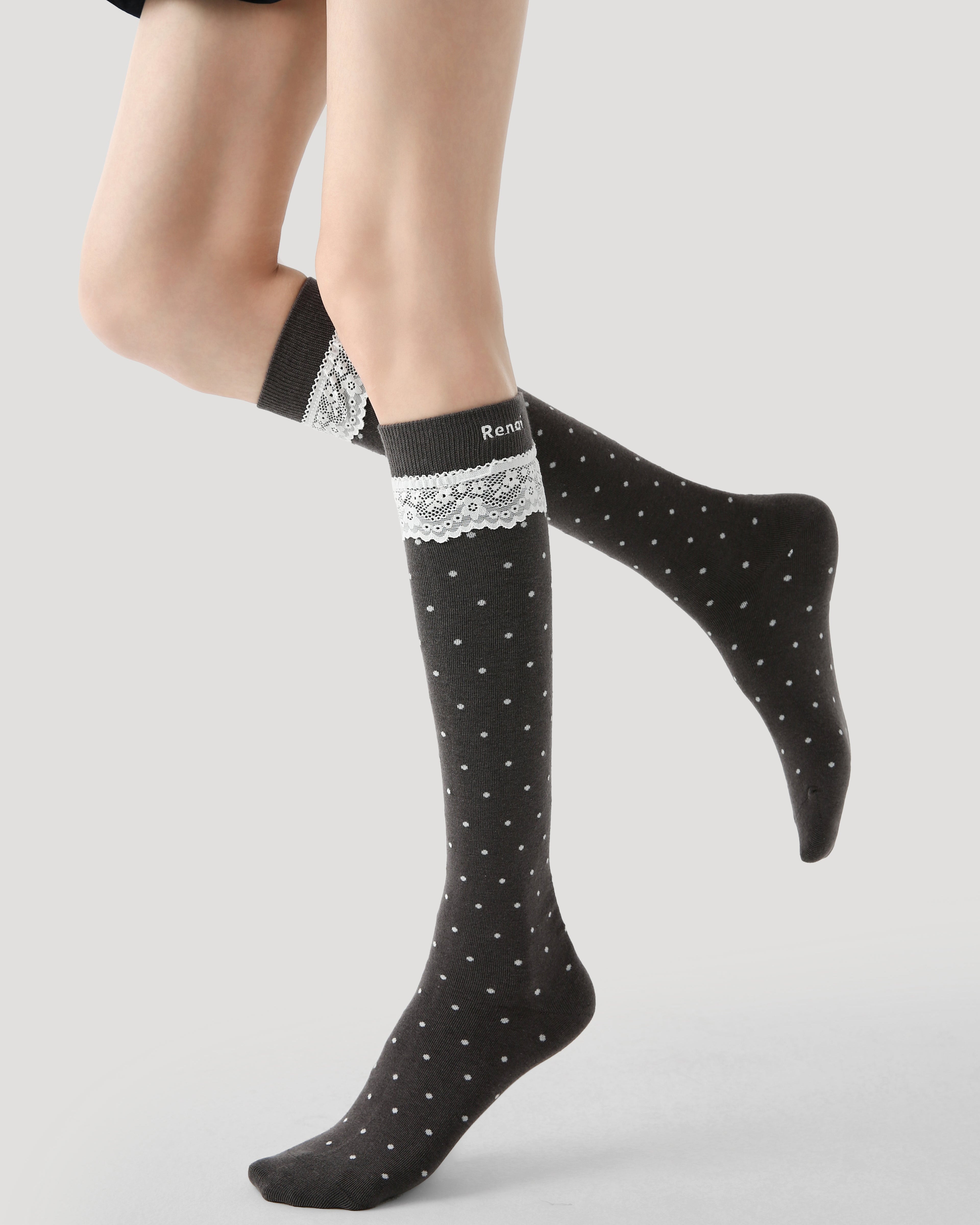 Women's Knee High Socks Polka Dot Lace Cotton Cute Chic Style