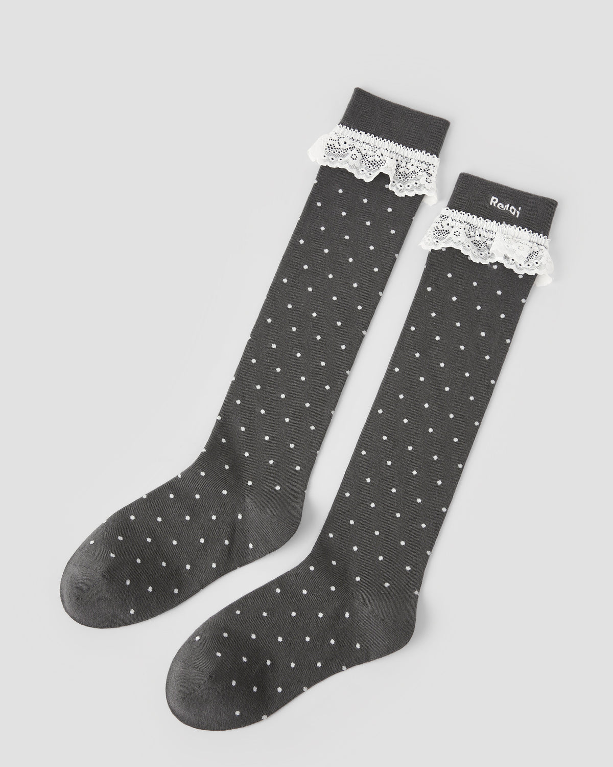 Women Knee High Socks Polka Dot Lace Cotton Cute Chic Style