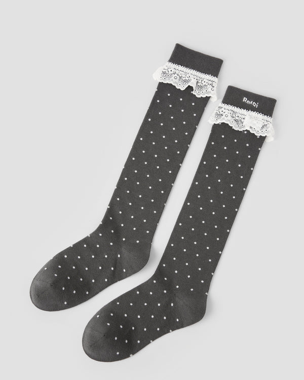 Women Knee High Socks Polka Dot Lace Cotton Cute Chic Style - SWEET NANA