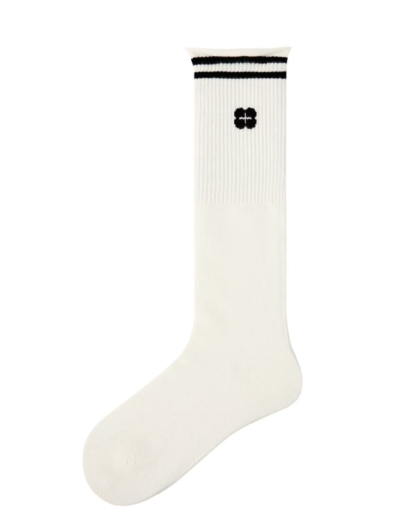 Women Knee High Socks White Cotton Simple Striped Casual - SWEET NANA