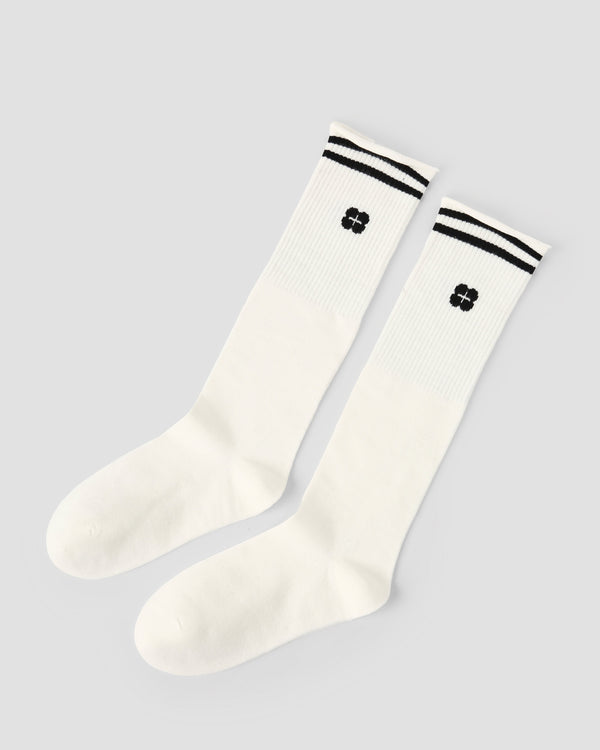Women Knee High Socks White Cotton Simple Striped Casual - SWEET NANA