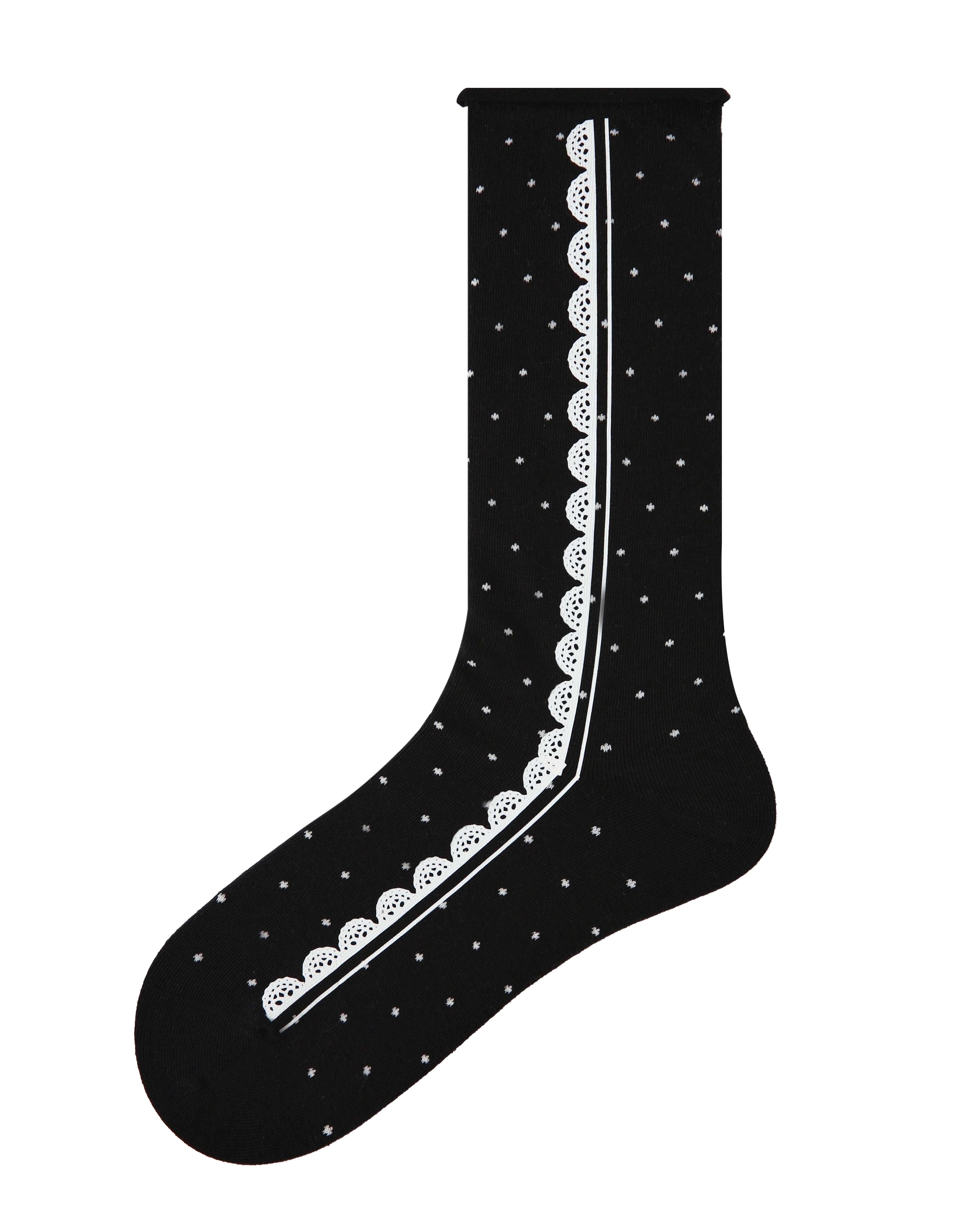 Women's Lace Trim Polka Dot Crew Socks Soft Comfortable Breathable