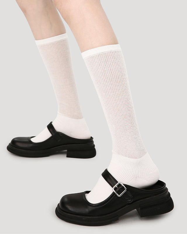 Women's Lolita Cotton Knee High Socks Seamless Cutout Stripe Mesh Breathable
