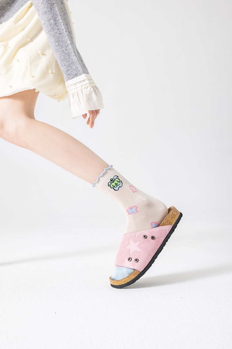 Women's Cotton Crew Socks Moon Astronaut Cute Casual