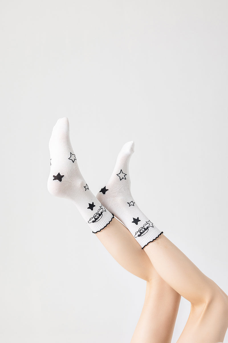 Women's Cotton Crew Socks Moon Astronaut Cute Casual