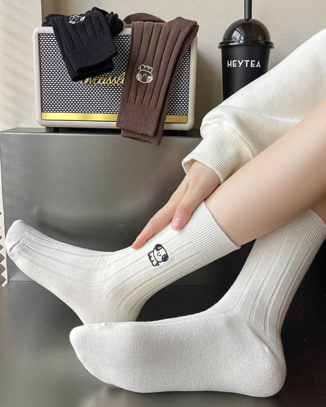 Sweetnana 기프트 박스 세트 여성용 코튼 크루 삭스 귀여운 강아지 자수 패션 양말 봄·여름용