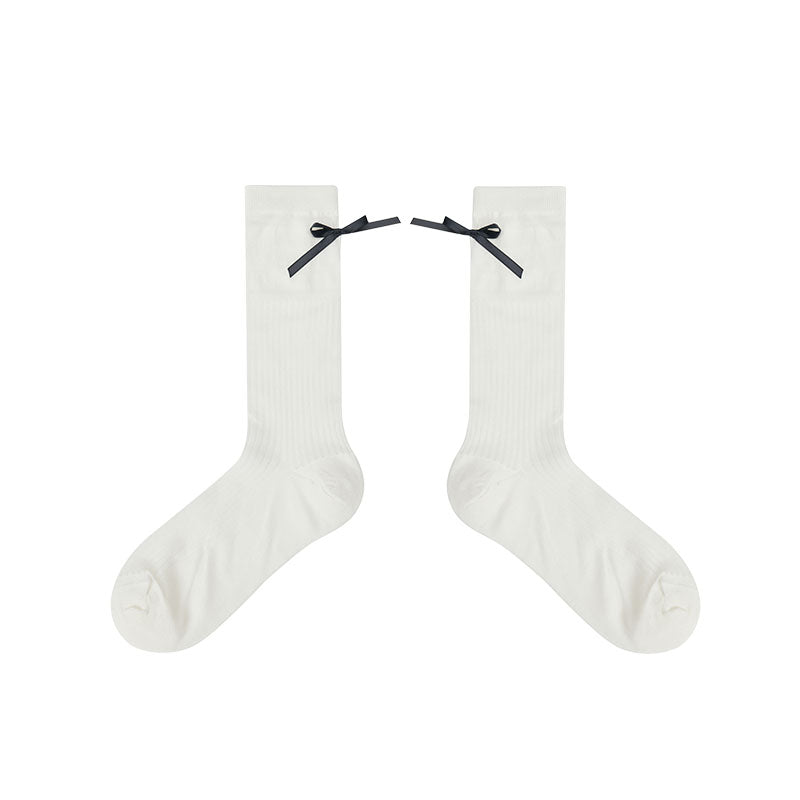 Women's Antibacterial Cotton Mesh Crew Socks Letter Bowknot