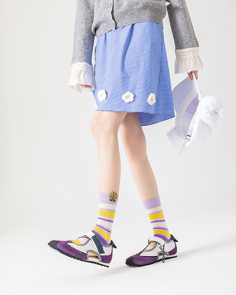 Thin Cotton Crew Women's Socks Soft Cute Stripe Casual Versatile