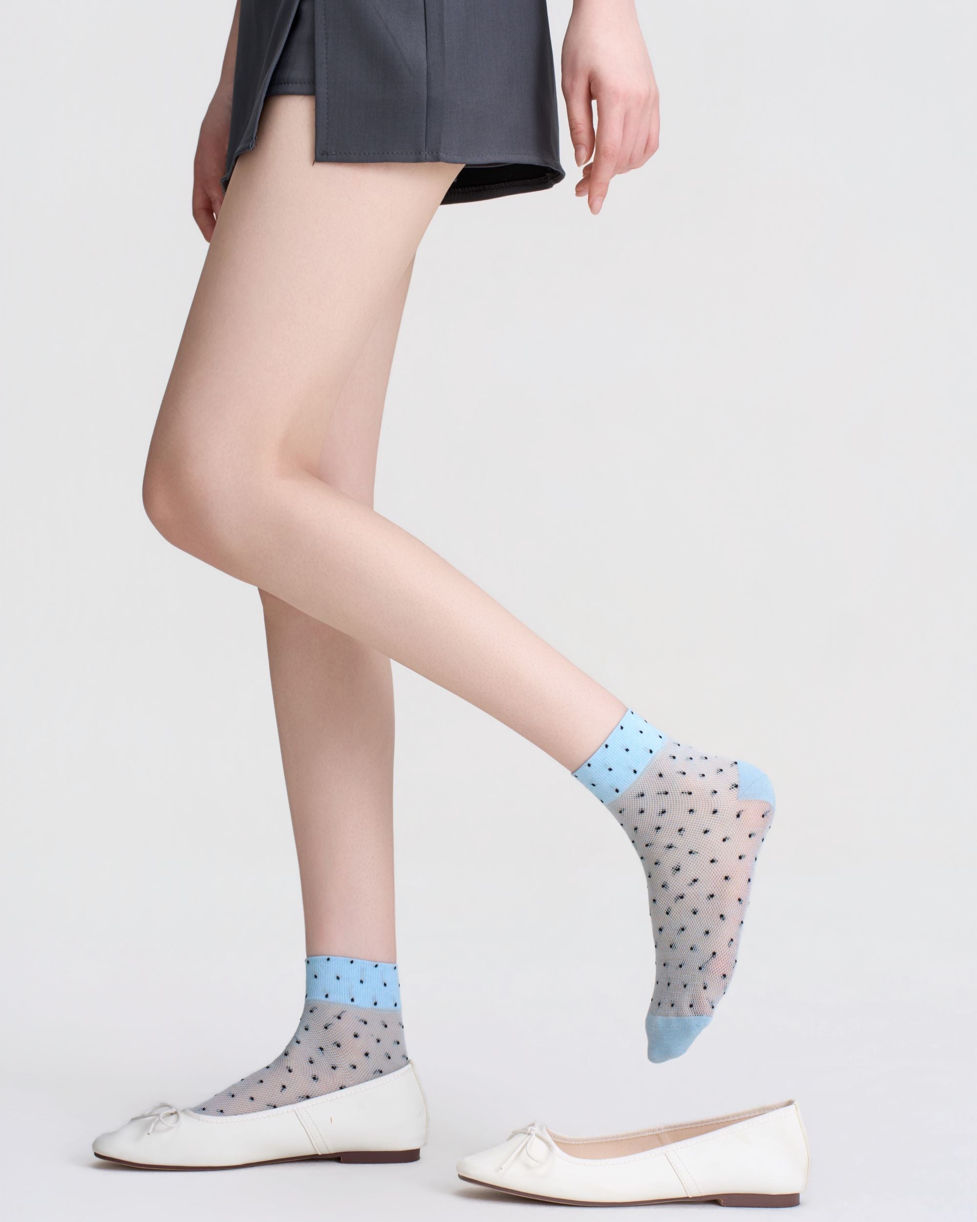 Womens Ankle Socks Lyocell Mulberry Silk Polka Dot Sheer Breathable