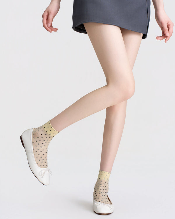 Womens Ankle Socks Lyocell Mulberry Silk Polka Dot Sheer Breathable