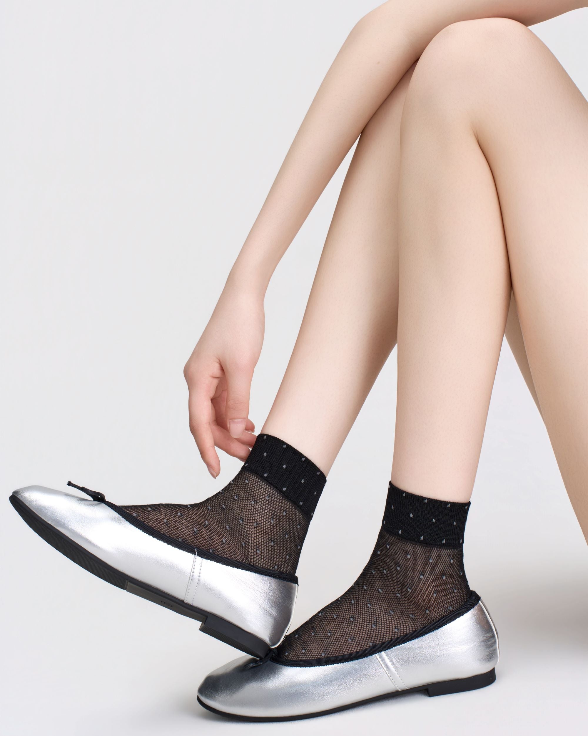 Womens Ankle Socks Lyocell Mulberry Silk Polka Dot Sheer Breathable