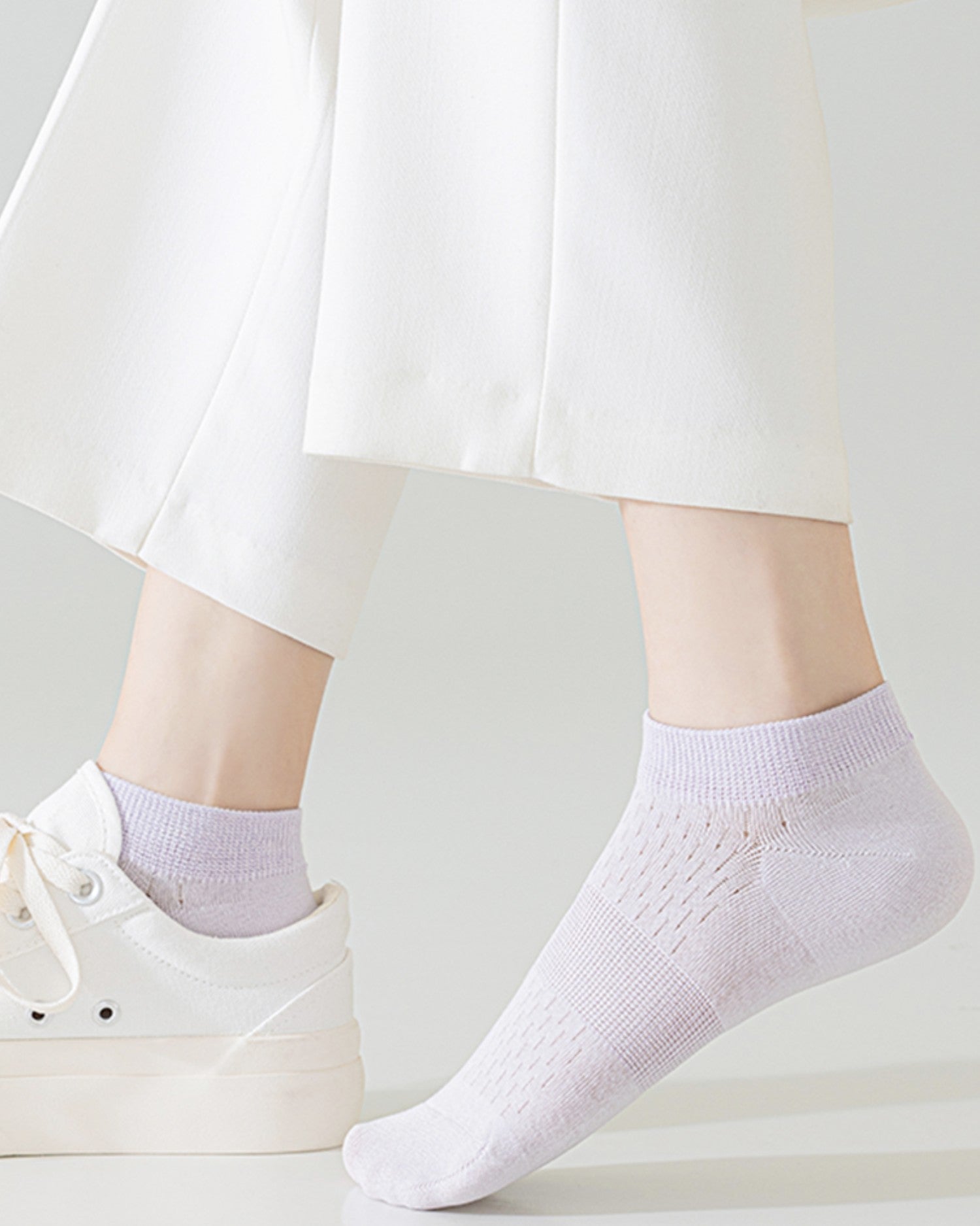 Womens Ankle Socks Reinforced Heel Half Mesh Breathable Combed Cotton