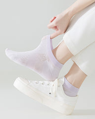 Womens Ankle Socks Reinforced Heel Half Mesh Breathable Combed Cotton