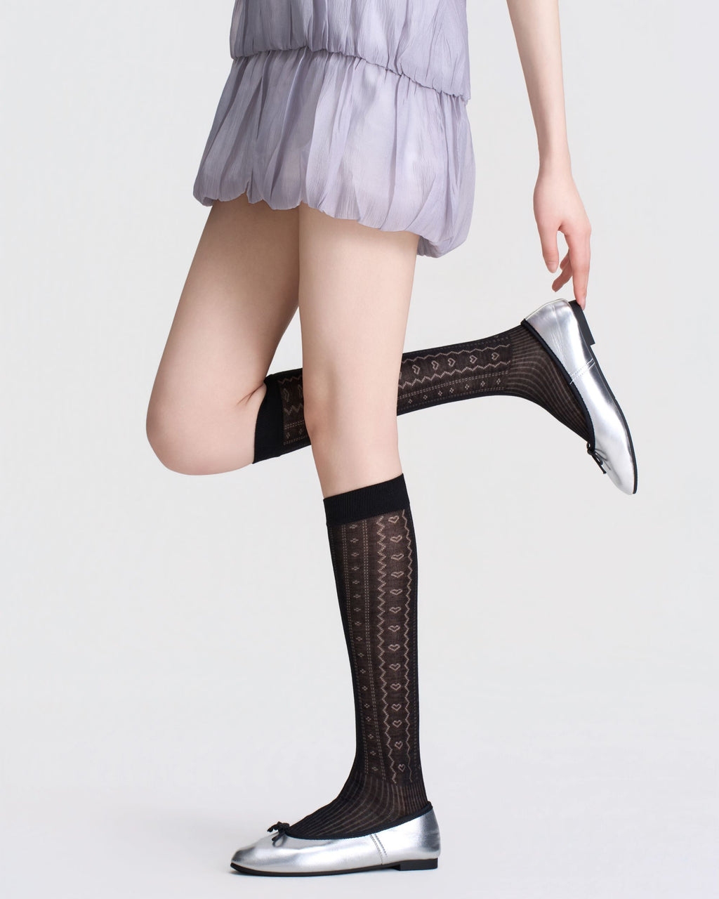 Womens Knee High Socks Lyocell Mulberry Silk Mesh Breathable Slim Black White Gray