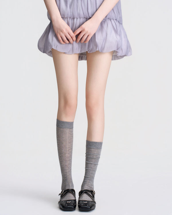 Womens Knee High Socks Lyocell Mulberry Silk Mesh Breathable Slim Black White Gray