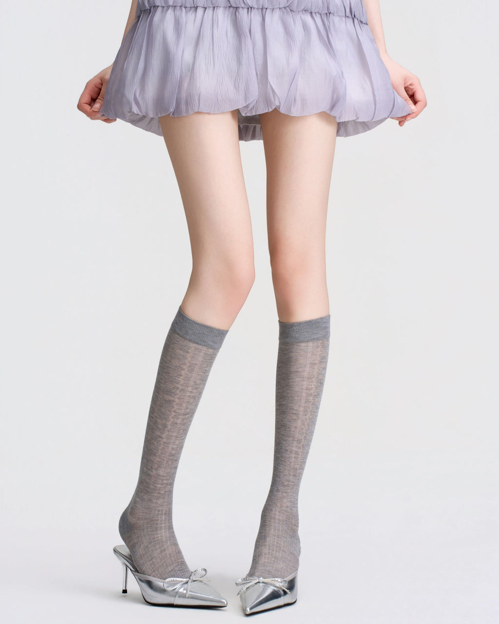 Womens Knee High Socks Lyocell Mulberry Silk Mesh Breathable Slim Black White Gray
