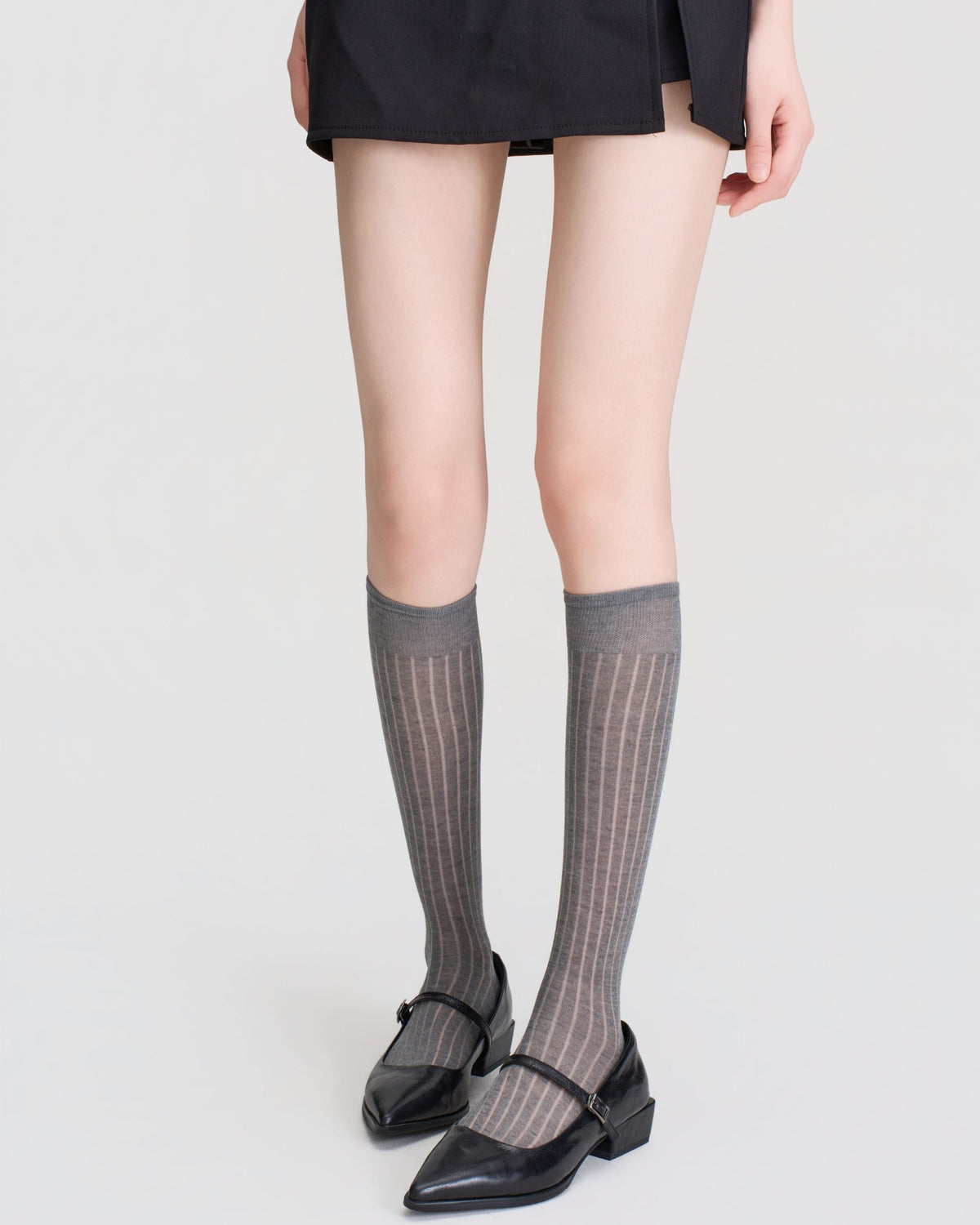Womens Knee High Socks Lyocell Mulberry Silk Ribbed Stripe Sheer Breathable
