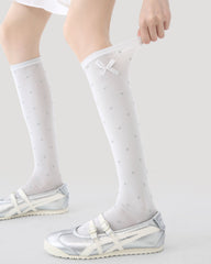 Womens Calf Socks Polka Dot Bow Cuff Solid Everyday