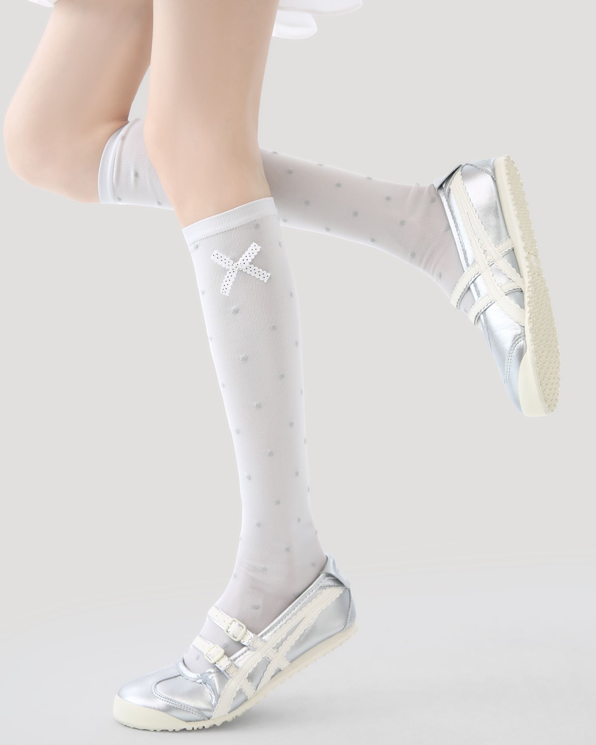Womens Calf Socks Polka Dot Bow Cuff Solid Everyday