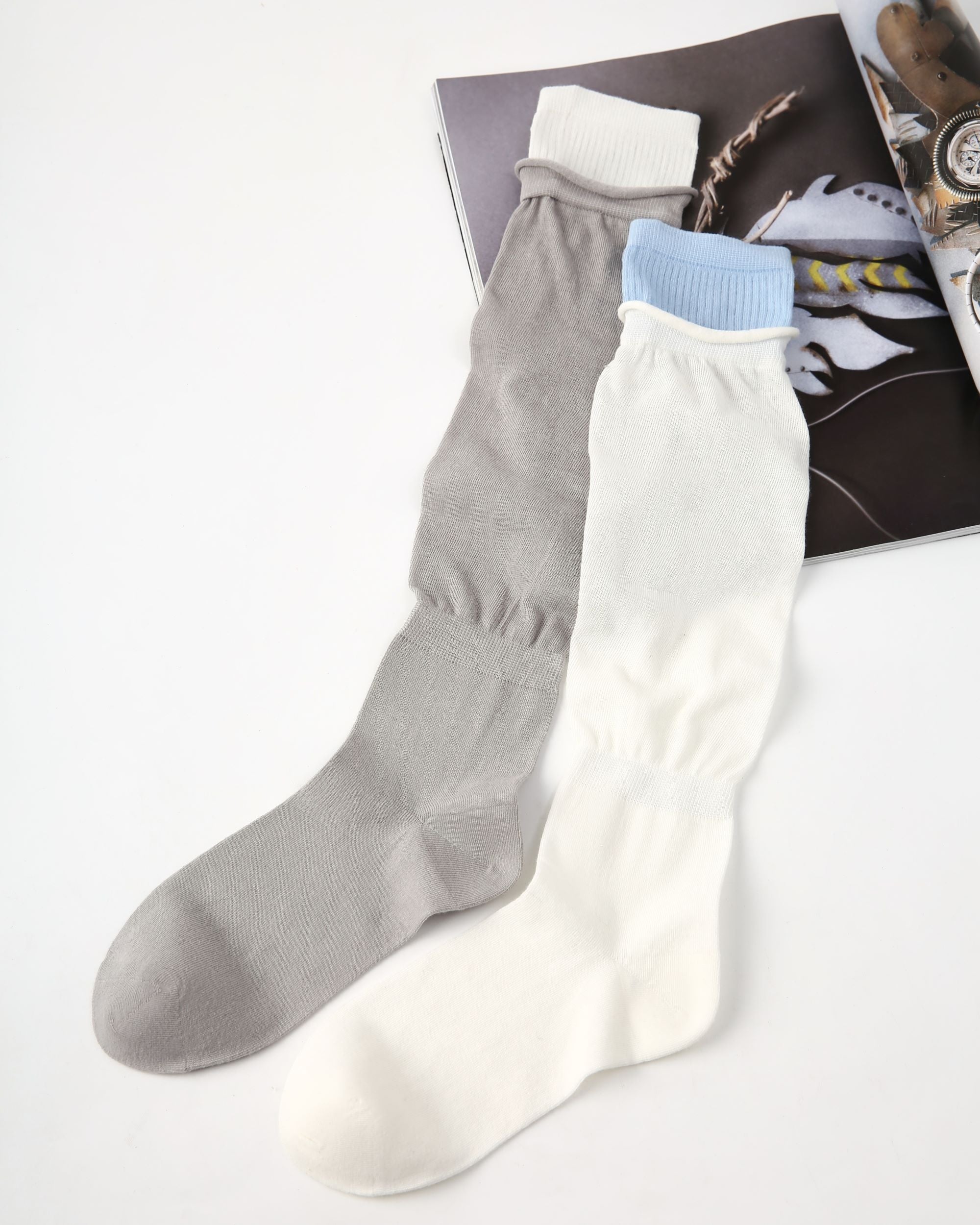 Womens Calf Socks Solid Color Basic Ribbed Everyday Combed Cotton