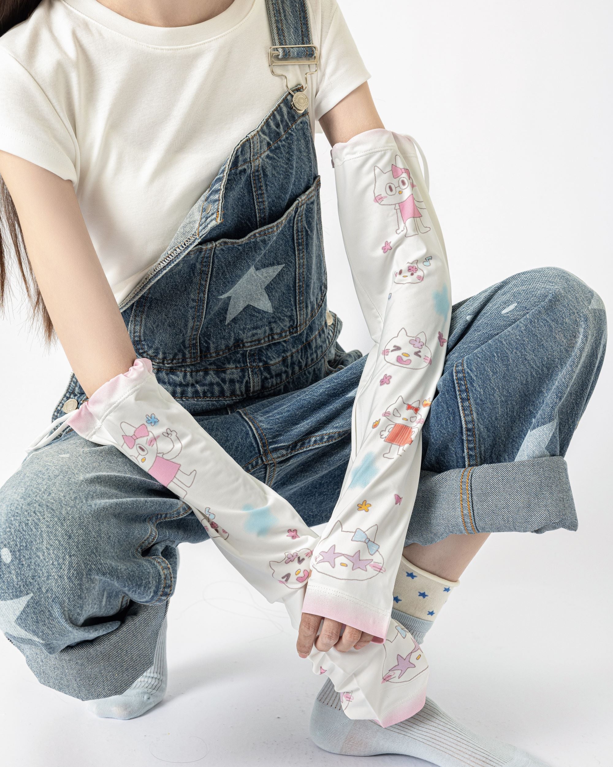 Womens Cooling Arm Sleeves Cute Cat Expression Print Cooling Sun Protection Breathable