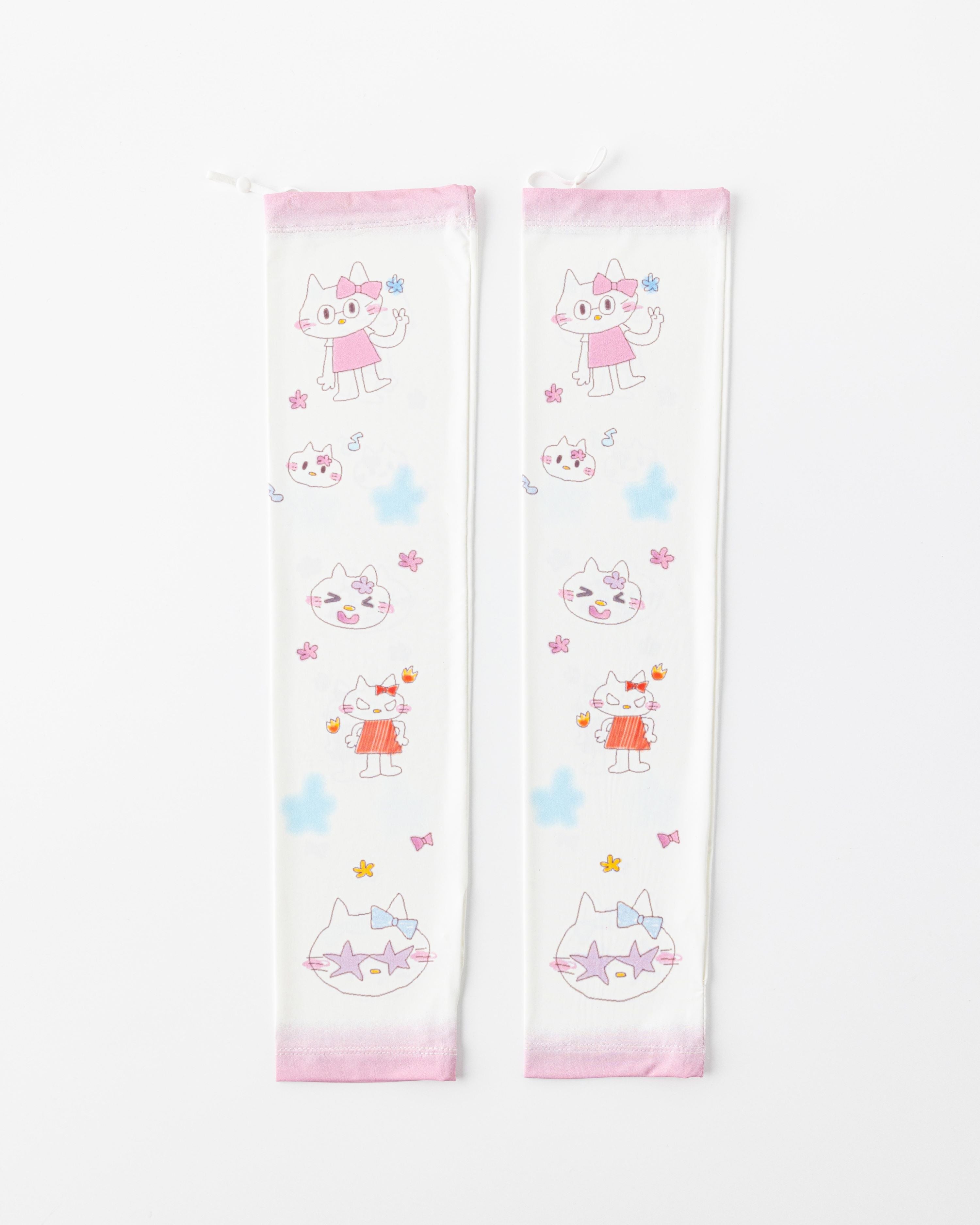 Womens Cooling Arm Sleeves Cute Cat Expression Print Cooling Sun Protection Breathable