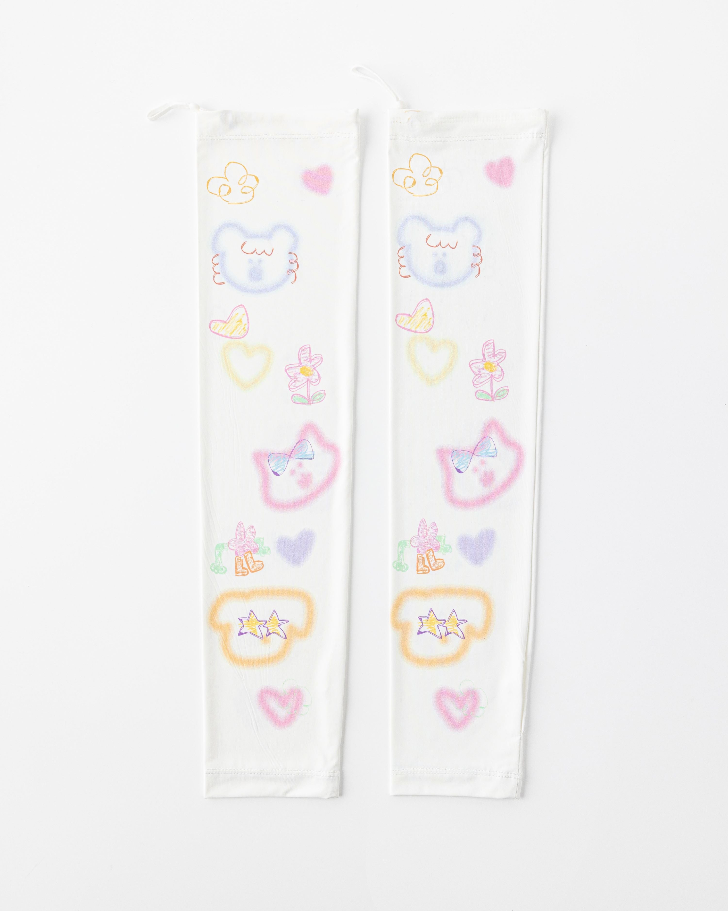 Womens Cooling Arm Sleeves Rainbow Bear Heart Pattern Cooling Sun Protection Comfortable