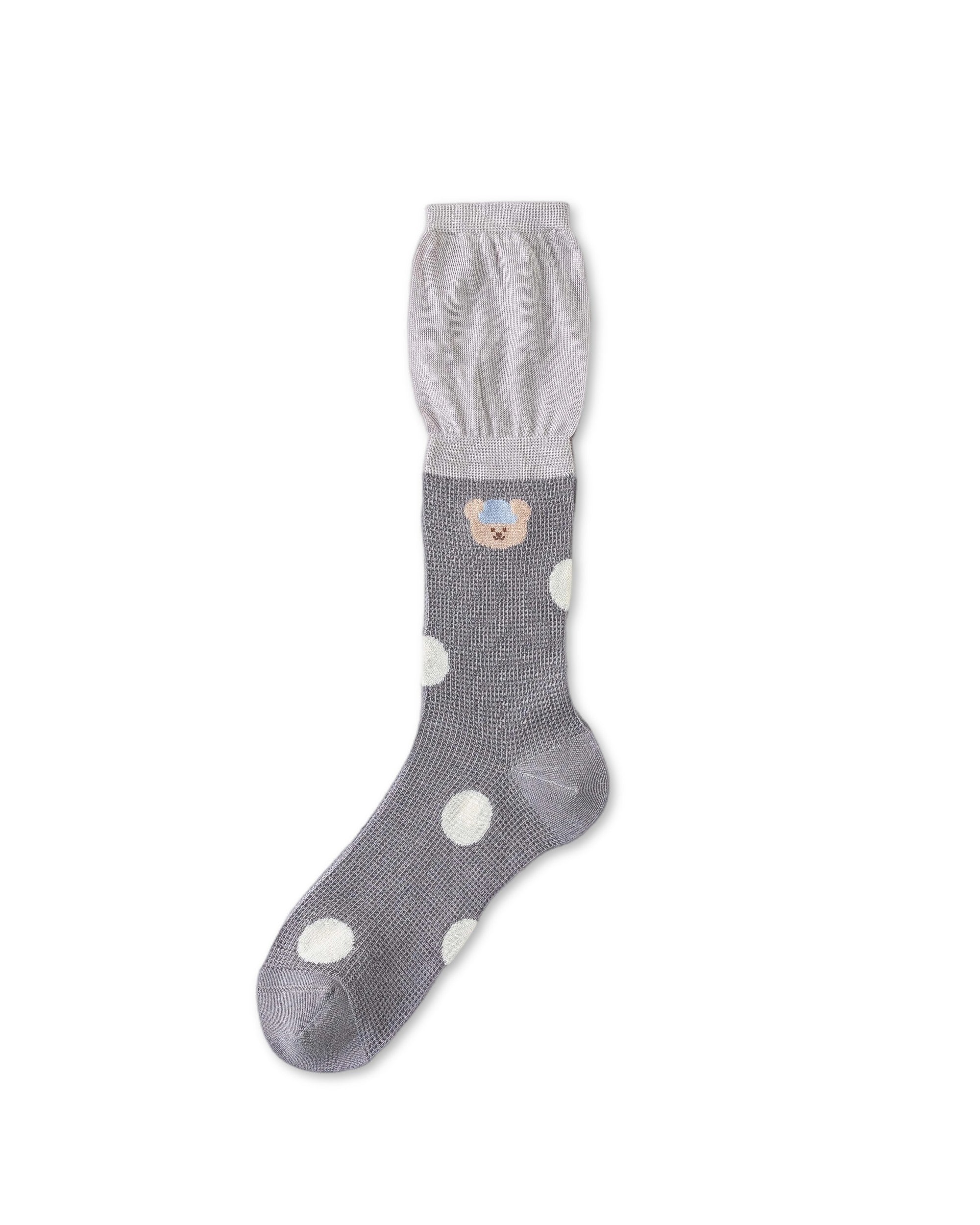Womens Crew Socks Big Polka Bear Stack Mesh Cute Sheer Socks - SWEET NANA