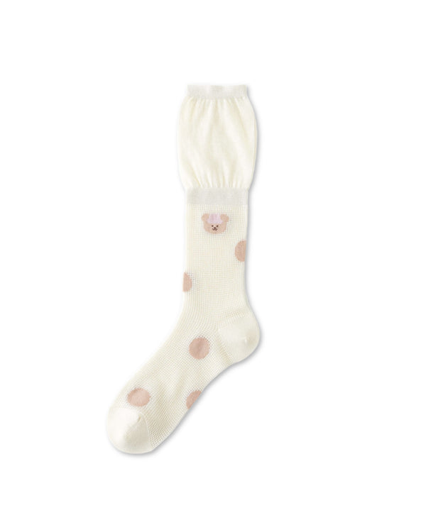 Womens Crew Socks Big Polka Bear Stack Mesh Cute Sheer Socks - SWEET NANA