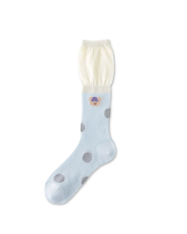 Womens Crew Socks Big Polka Bear Stack Mesh Cute Sheer Socks - SWEET NANA
