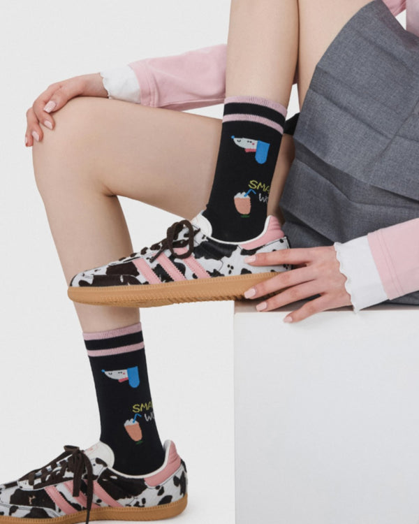 Womens Crew Socks Cartoon Dot Yarn Cute Pattern Playful Socks - SWEET NANA