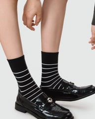 Womens Crew Socks Classic Stripe Ribbed Simple Casual Socks