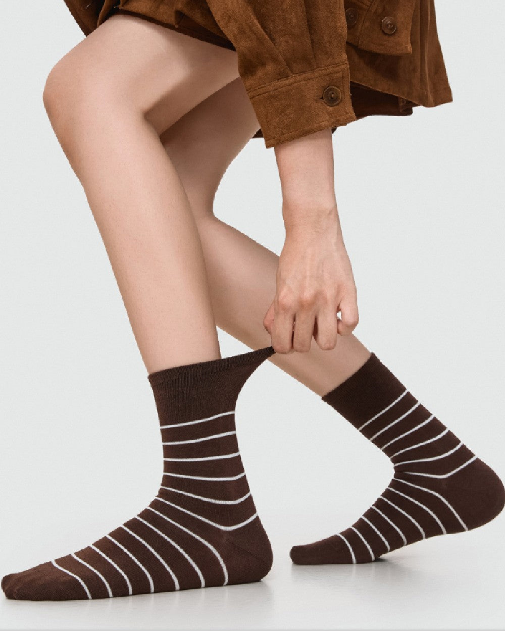 Womens Crew Socks Classic Stripe Ribbed Simple Casual Socks
