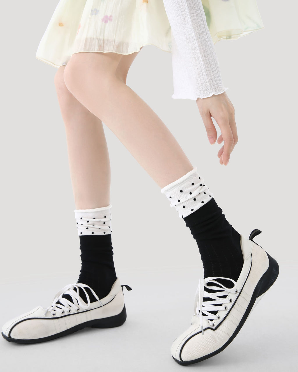 Womens Crew Socks Color Block Polka Dot Slouchy Everyday Combed Cotton