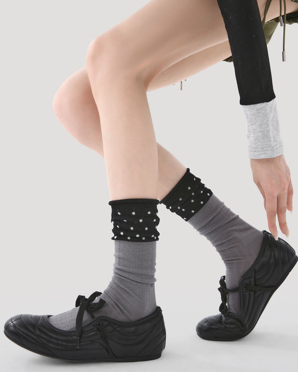 Womens Crew Socks Color Block Polka Dot Slouchy Everyday Combed Cotton