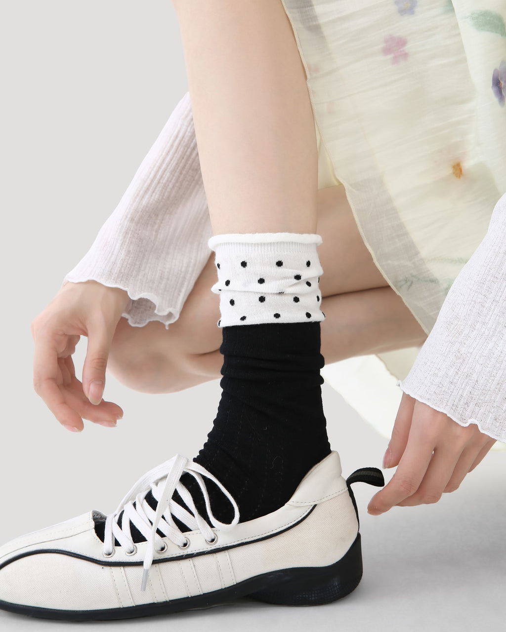 Womens Crew Socks Color Block Polka Dot Slouchy Everyday Combed Cotton