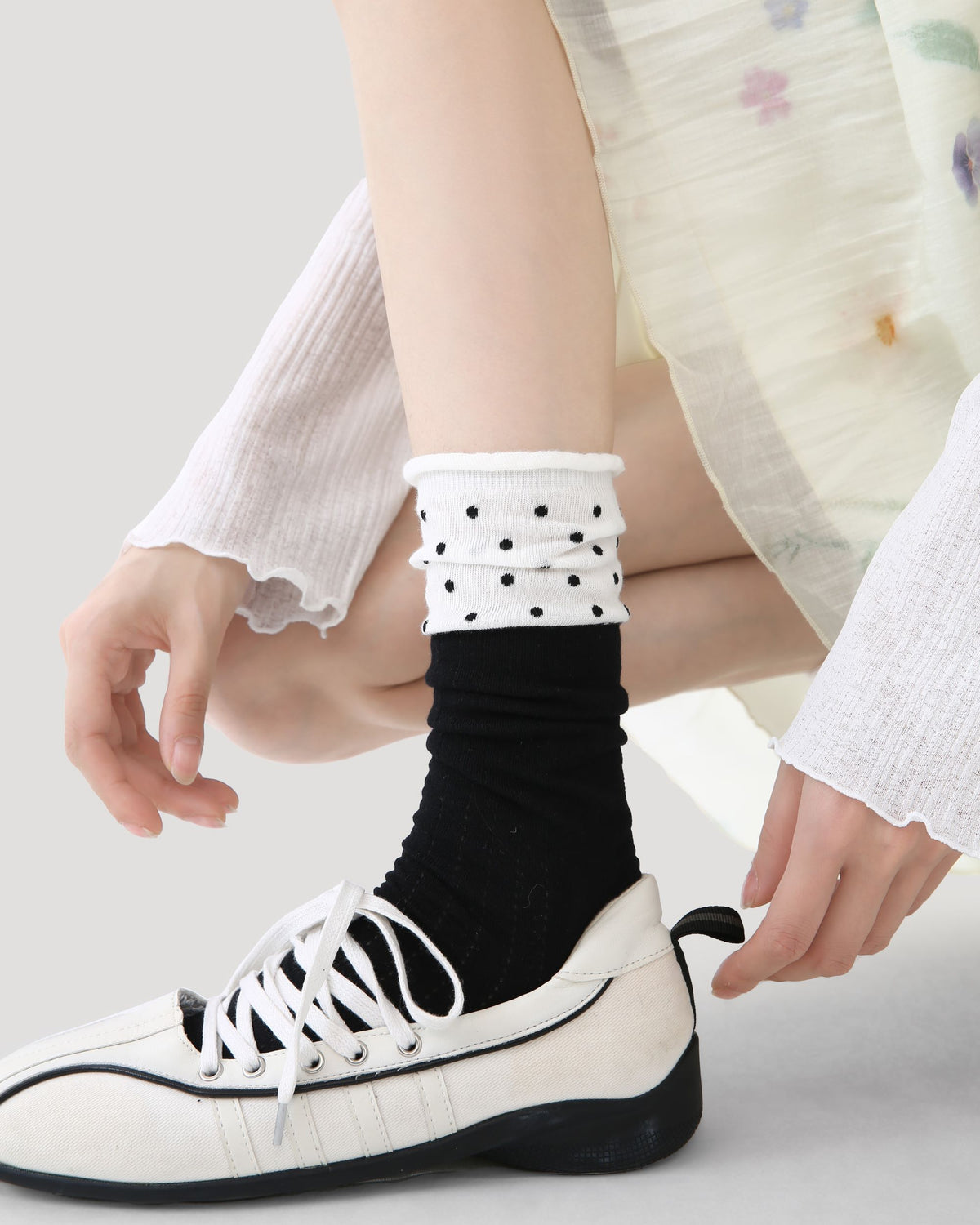 Womens Crew Socks Color Block Polka Dot Slouchy Everyday Combed Cotton