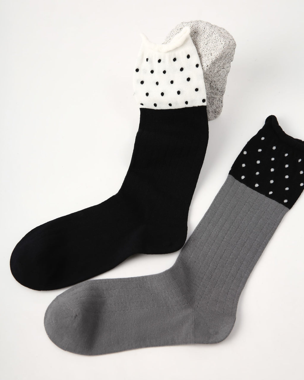 Womens Crew Socks Color Block Polka Dot Slouchy Everyday Combed Cotton