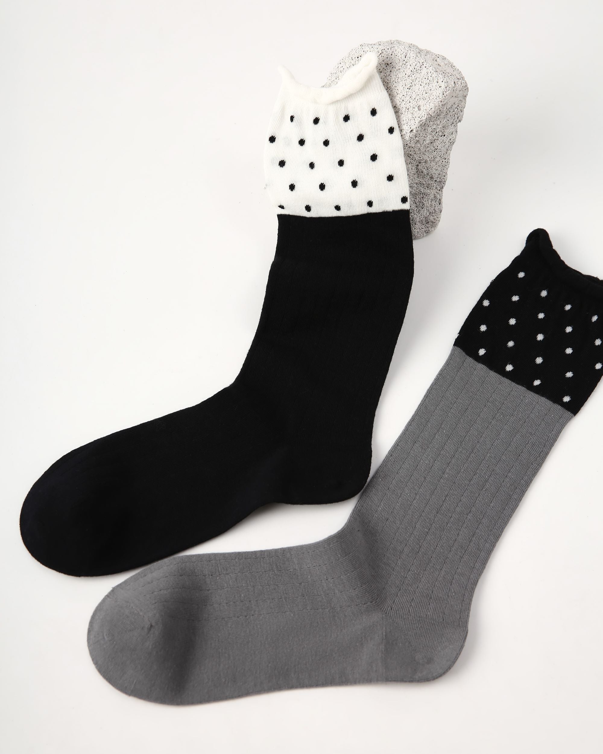 Womens Crew Socks Color Block Polka Dot Slouchy Everyday Combed Cotton