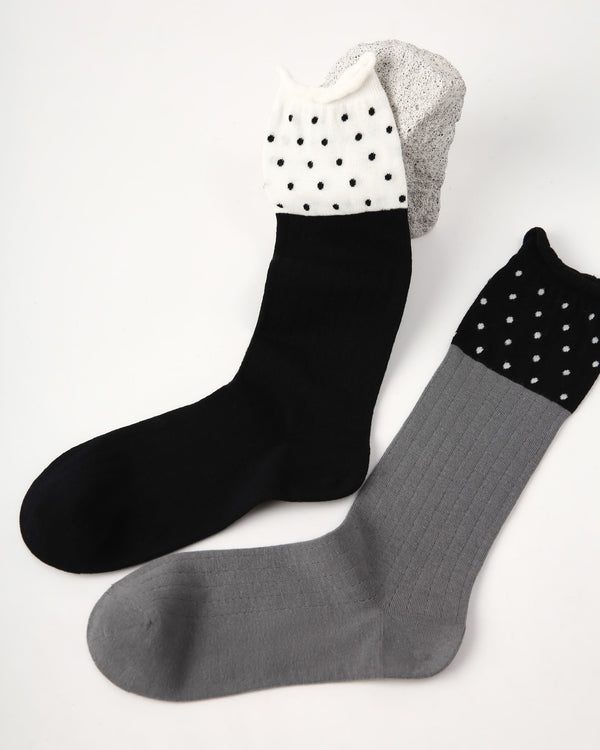 Womens Crew Socks Color Block Polka Dot Slouchy Everyday Combed Cotton