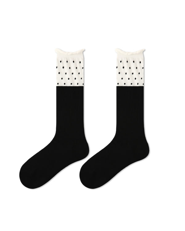 Womens Crew Socks Color Block Polka Dot Slouchy Everyday Combed Cotton