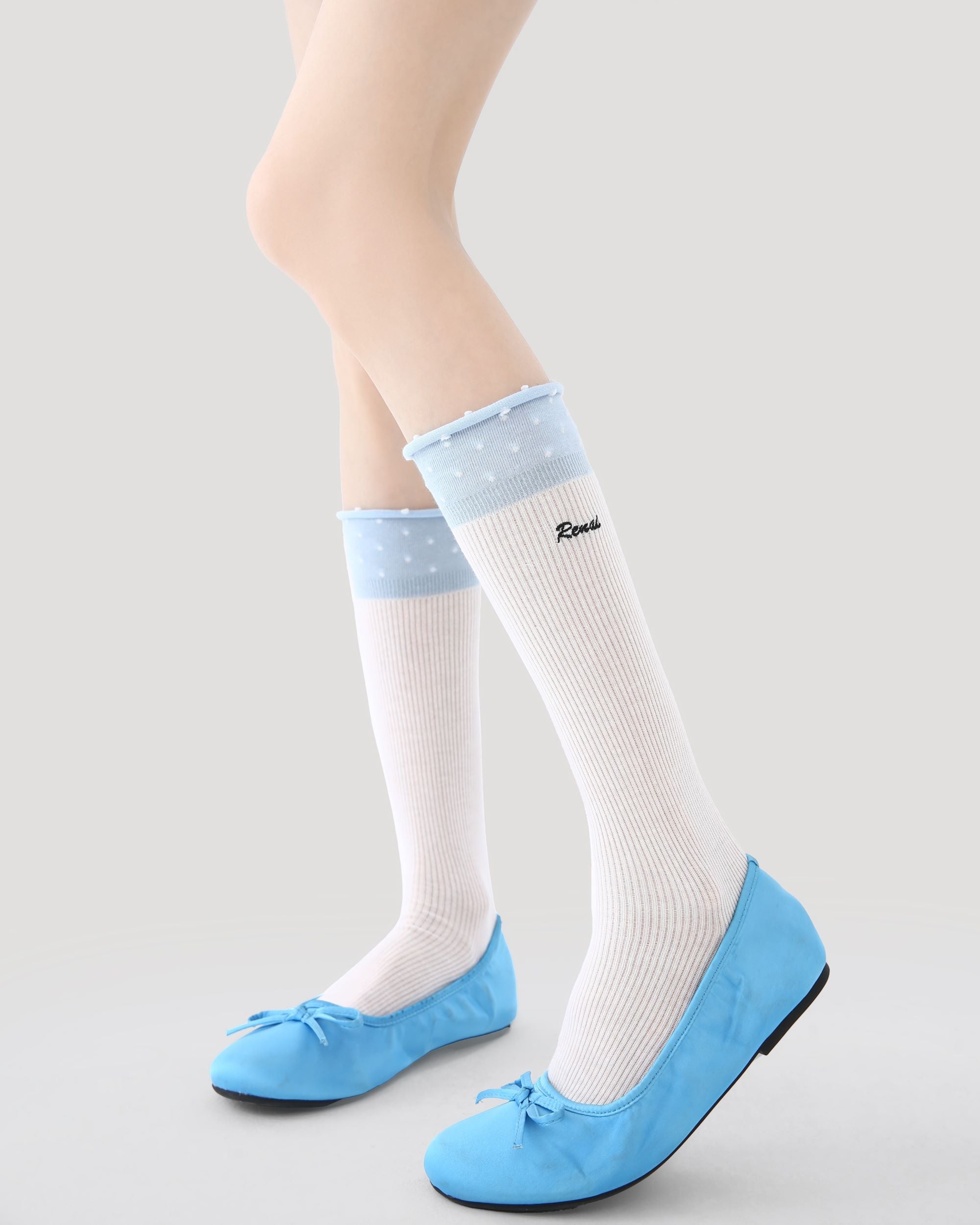 Womens Crew Socks Color Cuff Polka Dot Slouchy White Combed Cotton Main image